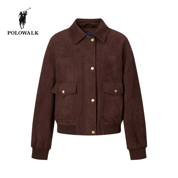 POLOWALK جاكيت نسائي شامواه فاخر بني داكن لعشاق الأناقة والدفء