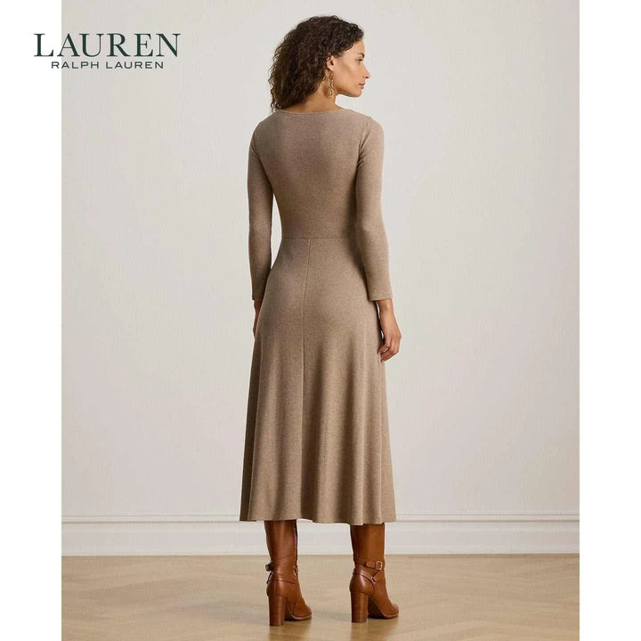 فستان لورين بيج بأكمام طويلة وحزام جلدي أنيق يناسب العمل والمناسبات اليومية