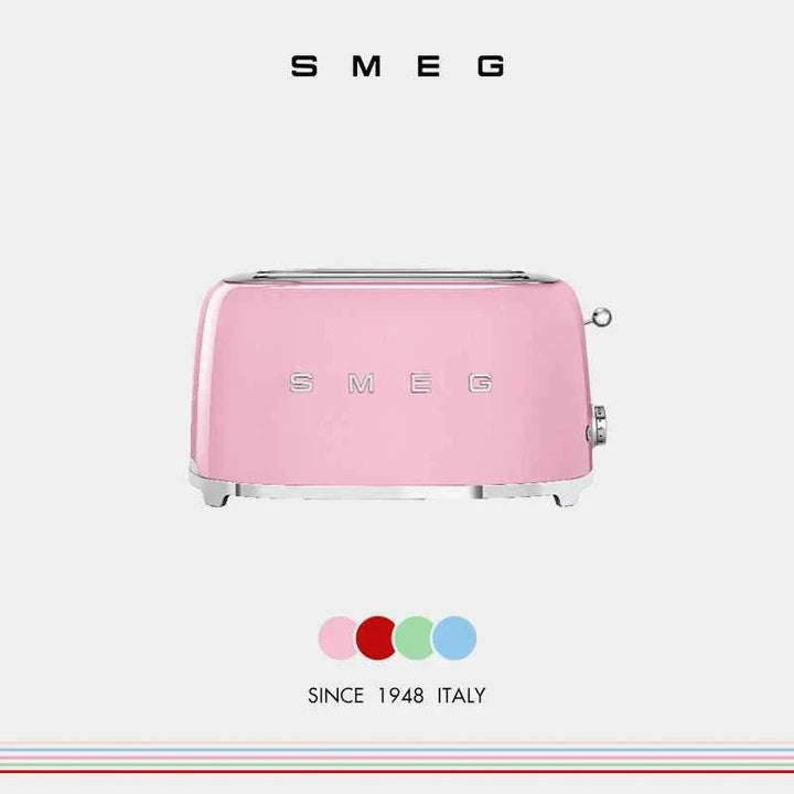 SMEG TSF02 pink vintage-style toaster with two wide slots and metallic finish