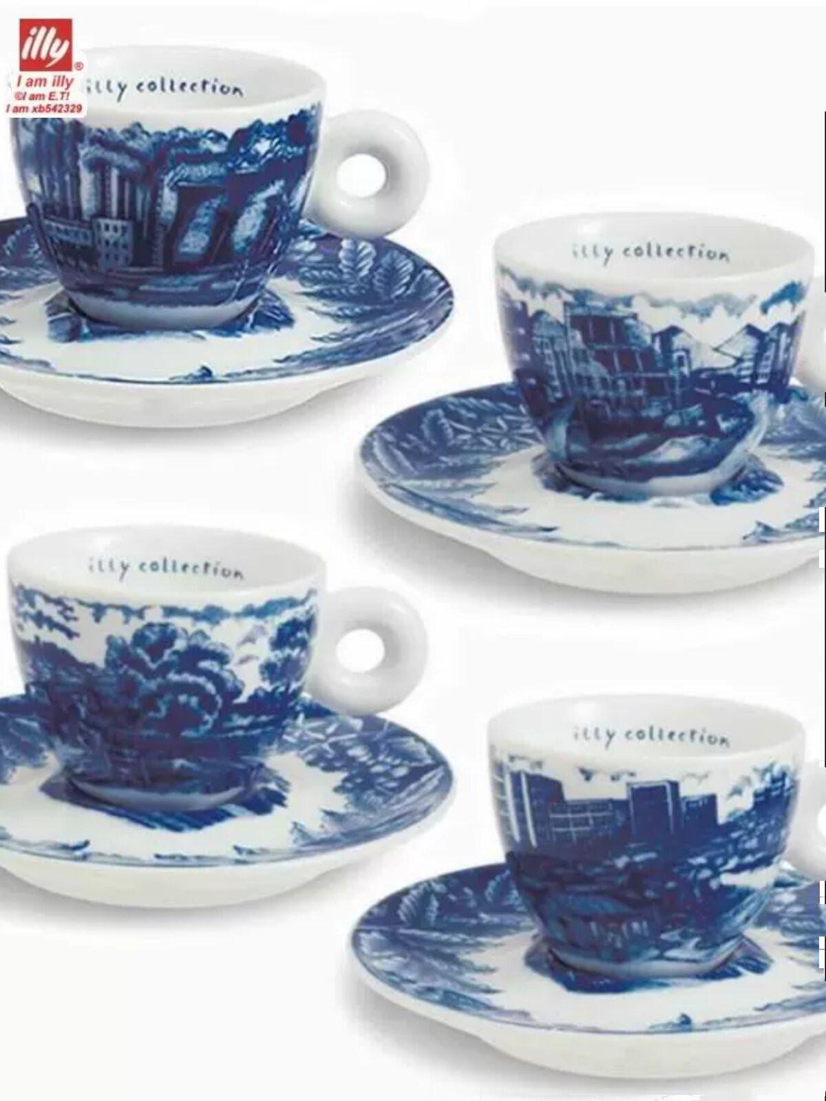 طقم أكواب قهوة Illy Collection - نقش أزرق كلاسيكي.