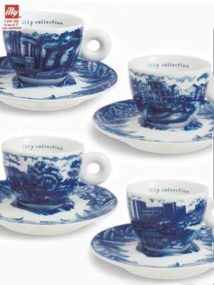 طقم أكواب قهوة Illy Collection - نقش أزرق كلاسيكي.