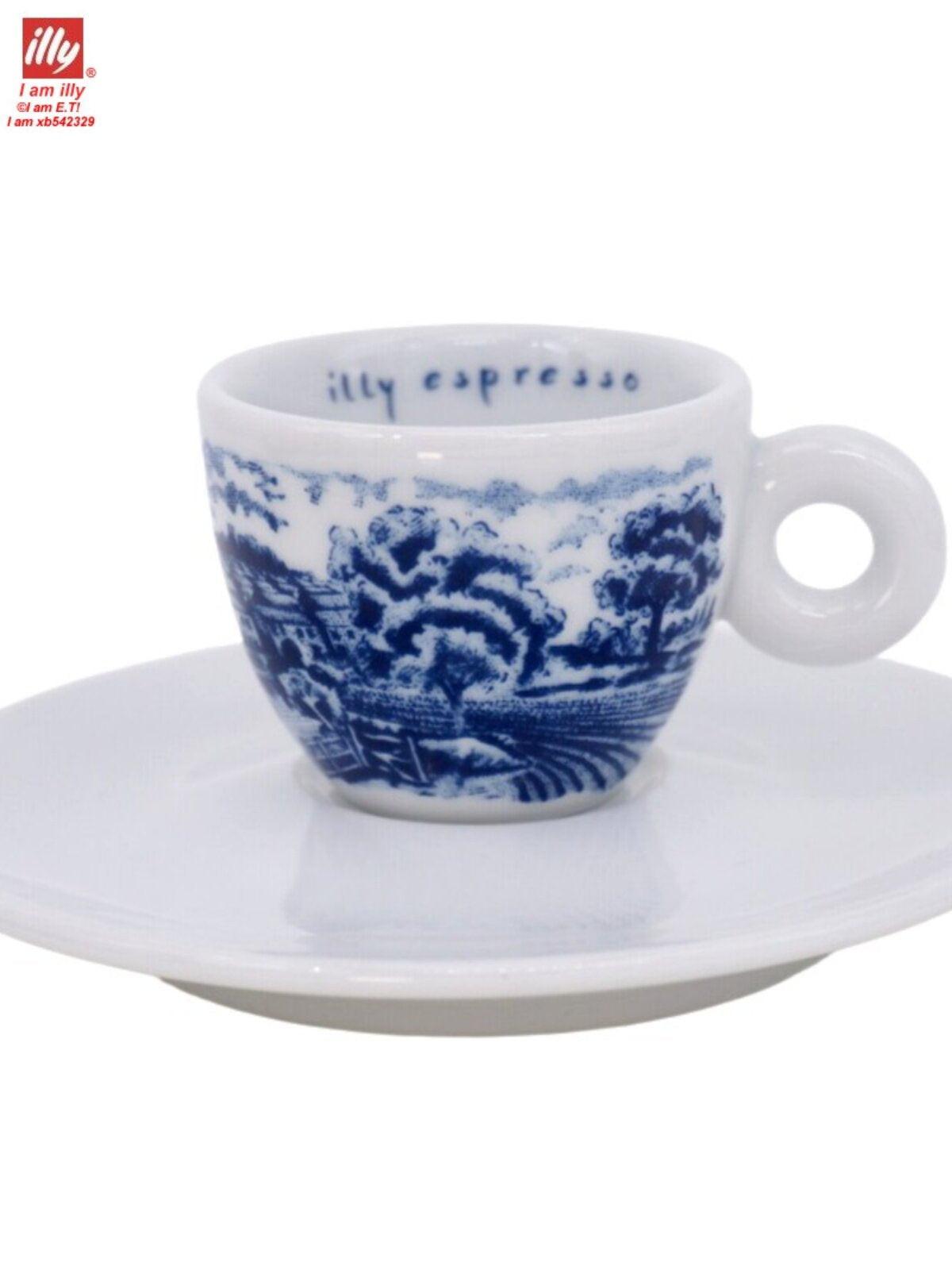 طقم أكواب قهوة Illy Collection - نقش أزرق كلاسيكي.