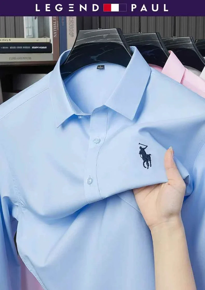 light blue Legend Paul polo shirt with high-quality embroidery, ideal for high school students and casual formal wear