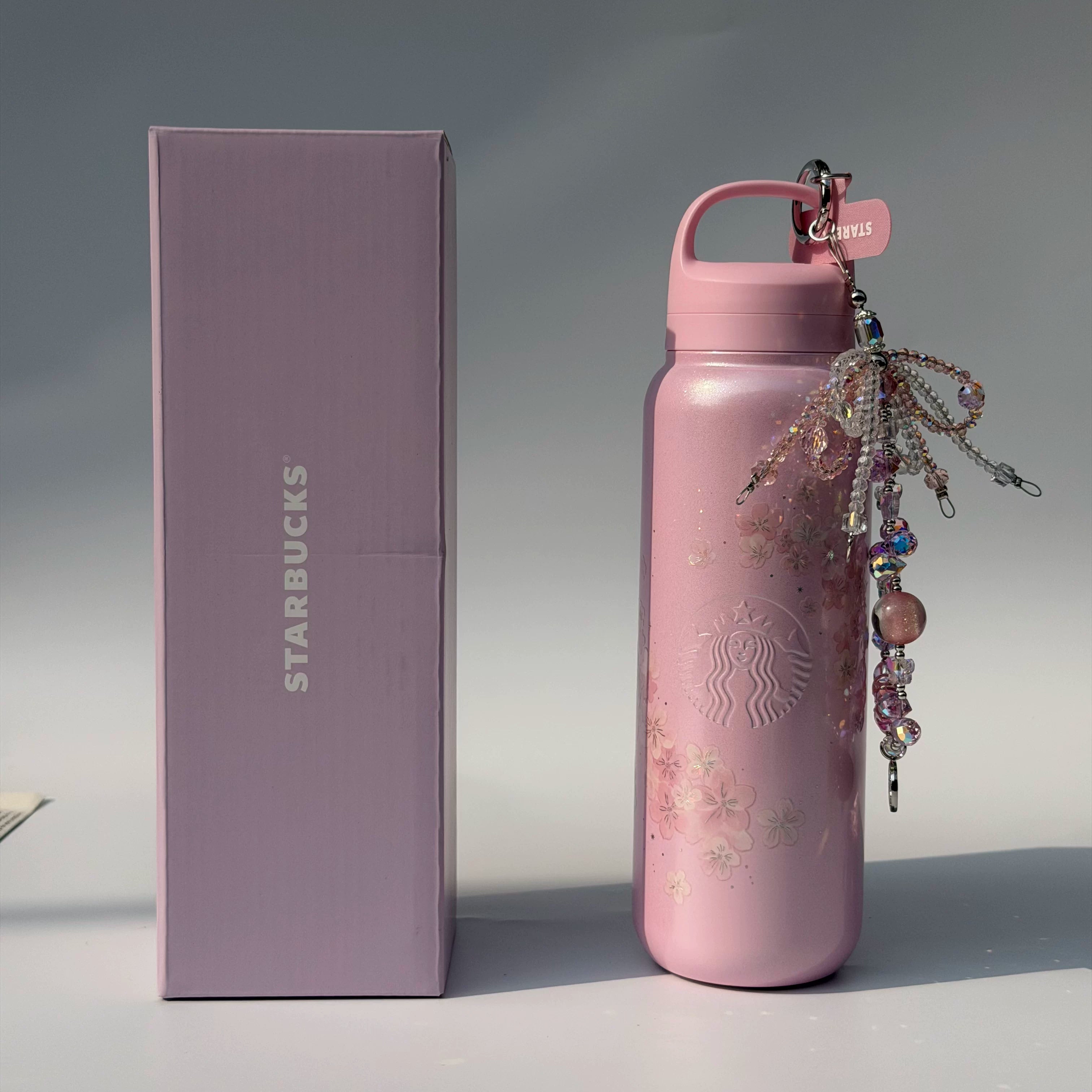Starbucks Sakura Cup 2026 Evening Cherry Blossom Series Pink Chain Handle Tea Filter Stainless Steel Cup