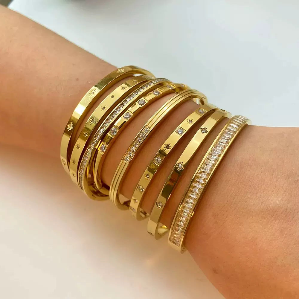 1Pc Waterproof Cubic Zirconia Bangles Stainless Steel Bracel
