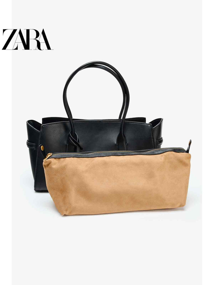 ZARA2025 Autumn New Women's Bag Black One Shoulder Zipper Extended Shopping Bag 6385610 800