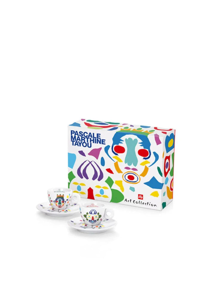 كوب قهوة illy 2022 بتصميم فنّي ملون من البورسلان الإيطالي مع طبق صغير مزخرف