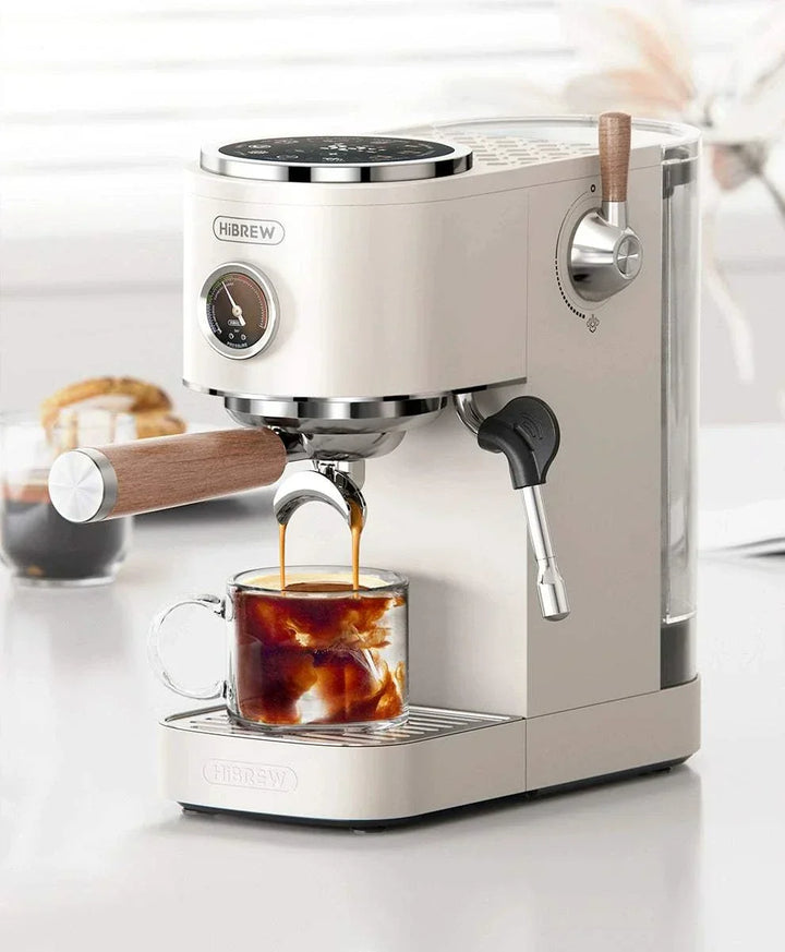 ماكينة اسبريسو HiBREW H13 مزدوجة الغلاية بشاشة لمس وقوة ضغط 20 بار بلون فضي بهيكل من الفولاذ المقاوم للصدأ