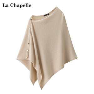 شال شتوي نسائي كيب غير متماثل من La Chapelle باللون الكاكي، لقطة جانبية