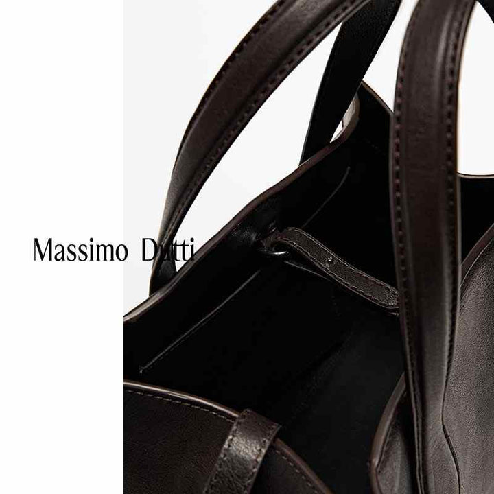 ربيع وصيف جديد MassimoDutti 2025 براون الجلود حقيبة يد