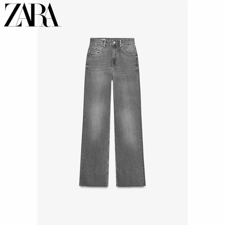 ZARA جينز ستريت ليج نسائي كاجوال عصري بقصة مستقيمة وقماش قطني متين