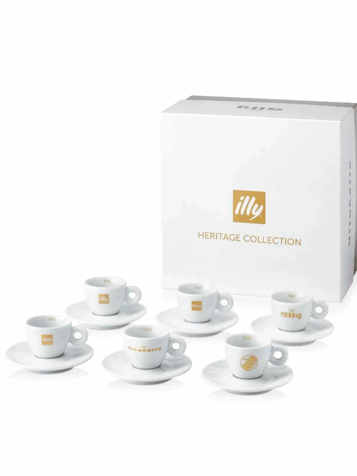 طقم فناجين إسبريسو illy Coffee Cup Heritage Series | 6 أكواب + 6 صحون مع علبة هدايا.
