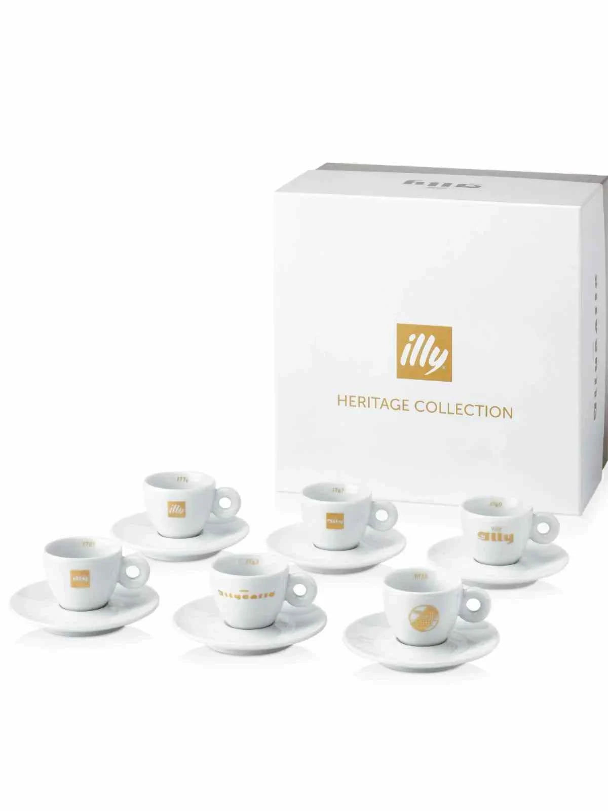 طقم فناجين إسبريسو illy Coffee Cup Heritage Series | 6 أكواب + 6 صحون مع علبة هدايا.