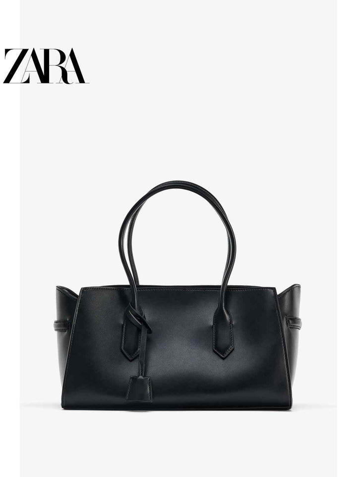 ZARA2025 Autumn New Women's Bag Black One Shoulder Zipper Extended Shopping Bag 6385610 800