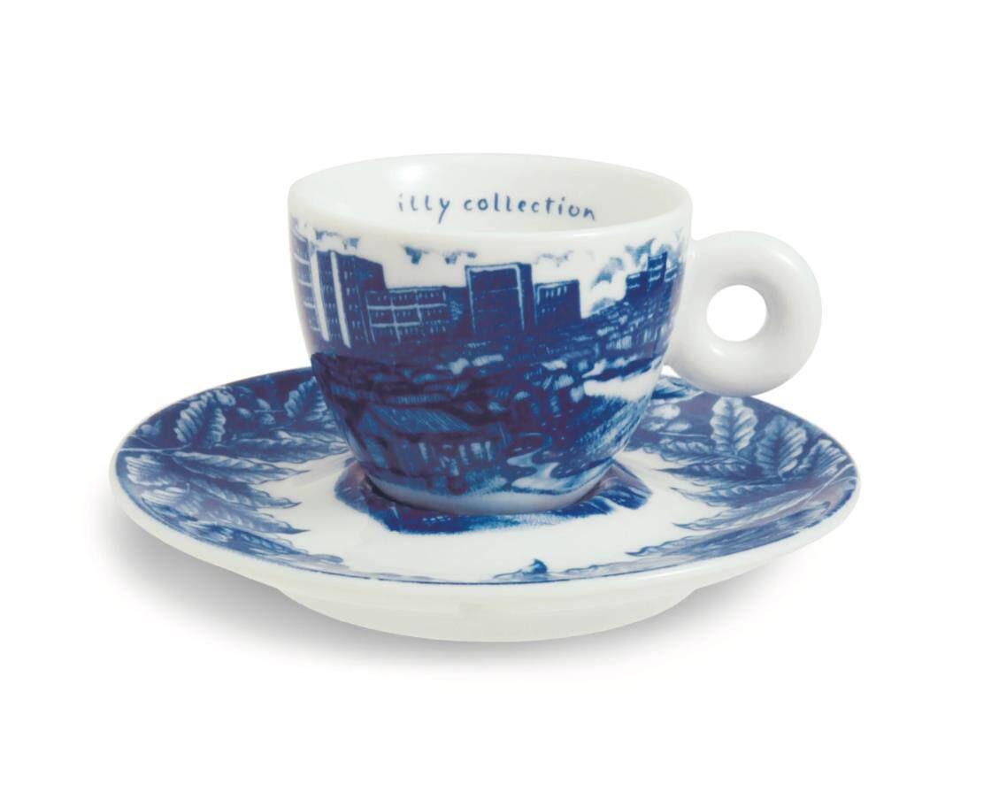 طقم أكواب قهوة Illy Collection - نقش أزرق كلاسيكي.