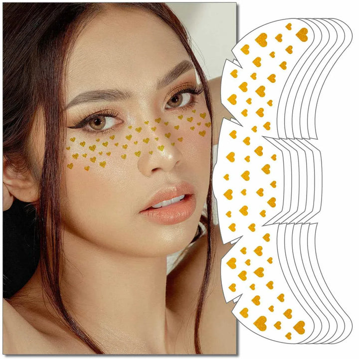 Taylor Swift Freckle Makeup Patches gold heart-shaped freckles on face for a natural glowing look