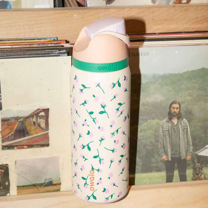 Owala FreeSip cute edition water bottle with floral design, dual drinking spout, leak-proof, BPA-free, keeps drinks cold for 24 hours