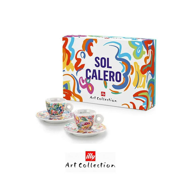 كوب قهوة illy بتصميم فنون ملون مع علبة مجموعة سول كاليرو 2025
