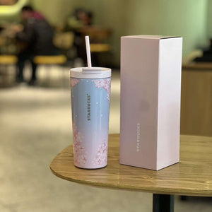 Starbucks Cup 2025 Cherry Blossom Spring Bloom Pink Girl's Heart Cold Glass Stainless Steel Straw Insulated Water Cup.