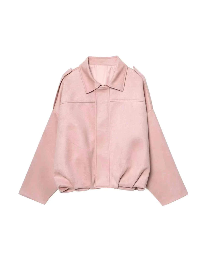 جاكيت بومبر نسائي مفعم بنمط سويدي بأكمام دولمان وياقة طية فاخرة من مجموعة WMXZ Spring بلون وردي فاتح