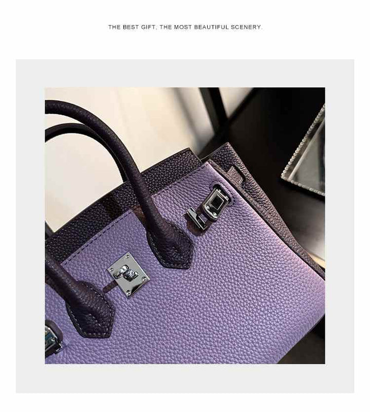 Racechoice Platinum Bag Premium Purple Women's Mini Tote 2025, Cowhide Color-Blocked Design.