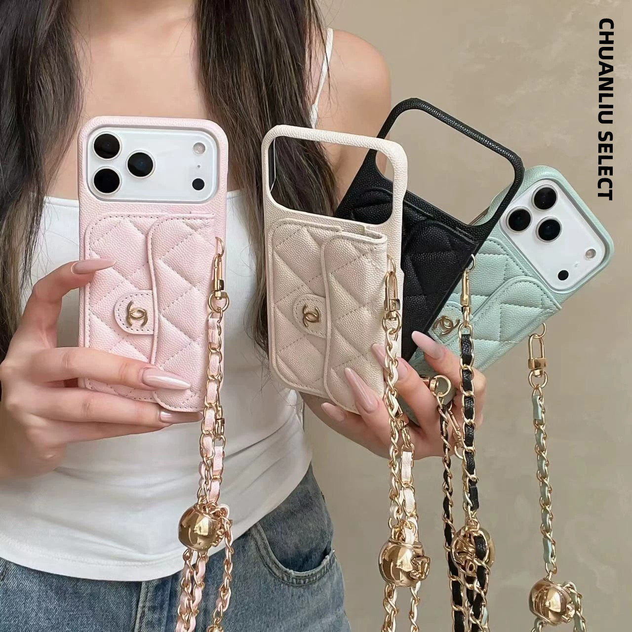 كفر iPhone فاخر بتصميم حقيبة جلدية وسلسلة