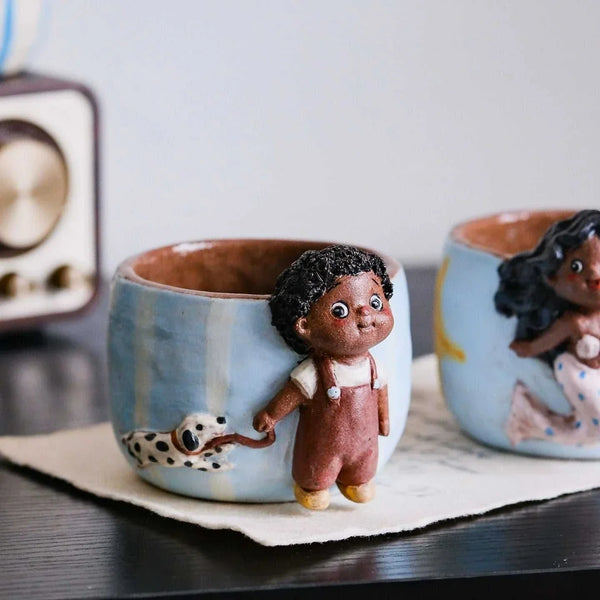 Yifang كوبة قهوة سوداء لطيفة صناعة يدوية فريدة من نوعها