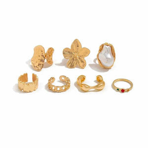 طقم خواتم نسائية بتصميم زهور ولؤلؤ Vintage Rings Set.