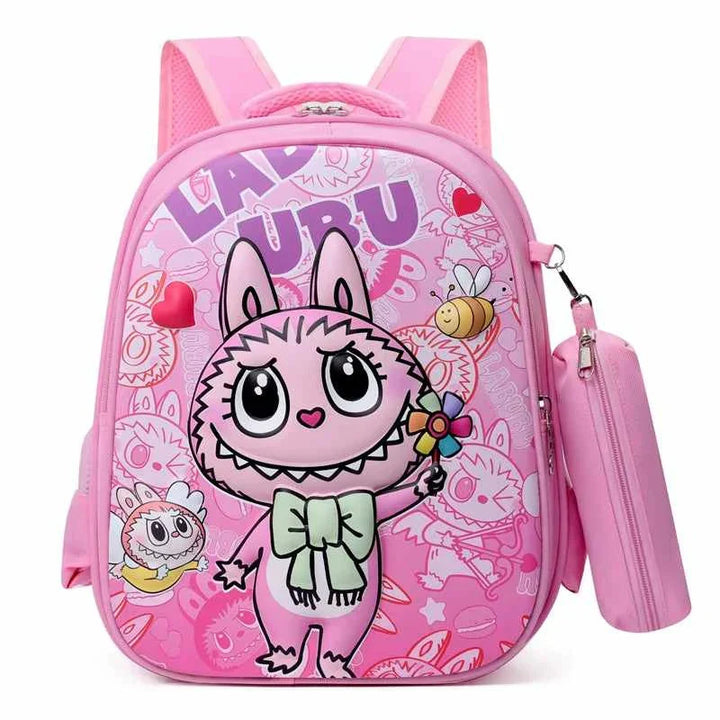 Pink LABUBU cartoon backpack for kids with large capacity and lightweight design