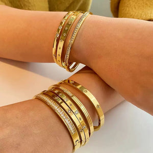 1Pc Waterproof Cubic Zirconia Bangles Stainless Steel Bracel