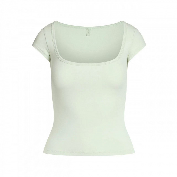 White SKIMS Essential Square Neck Tee with short sleeves and a fitted design