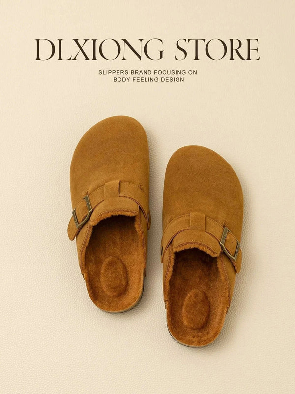 حذاء داخلي dalaxiong بنعل بطانات بيرةكنستوك مبطن بفرو ناعم بلون كراميل دافئ