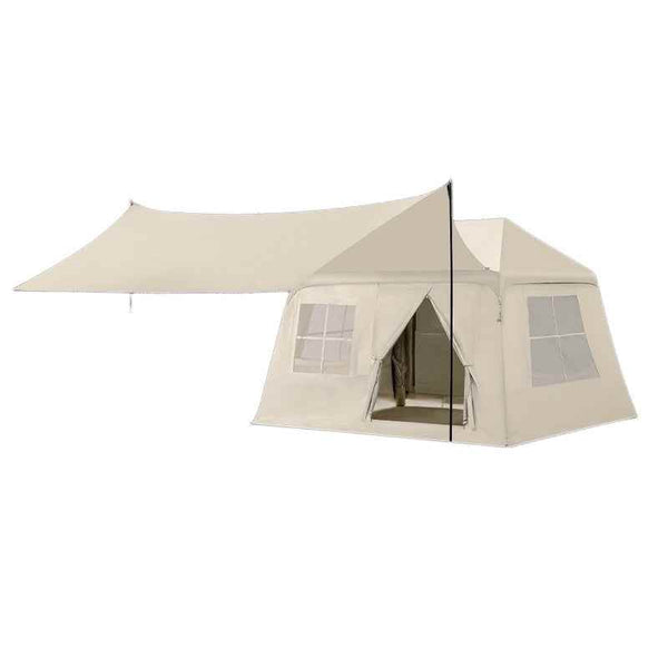 Portable beige inflatable tent camping with foldable design and quick open canopy for outdoor picnic and overnight use.