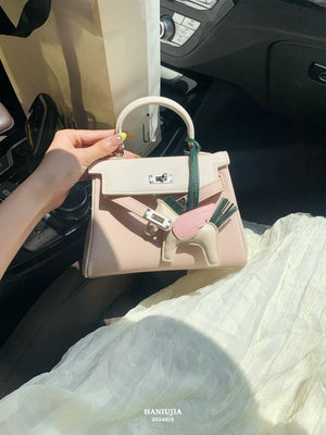 Top-tier TOGO cowhide pink-white color-block second-generation small square bag for women, high-end versatile handbag, single-shoulder crossbody bag