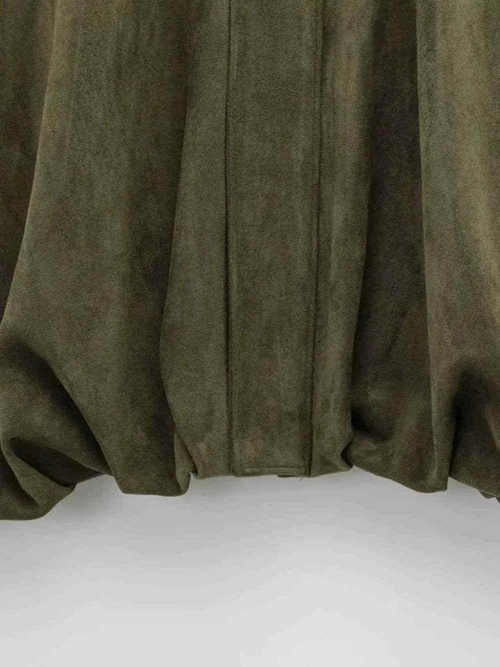 جاكيت بومبر نسائي بأكمام دولمان وياقة بتأثير الجلد المدبوغ من مجموعة WMXZ للربيع