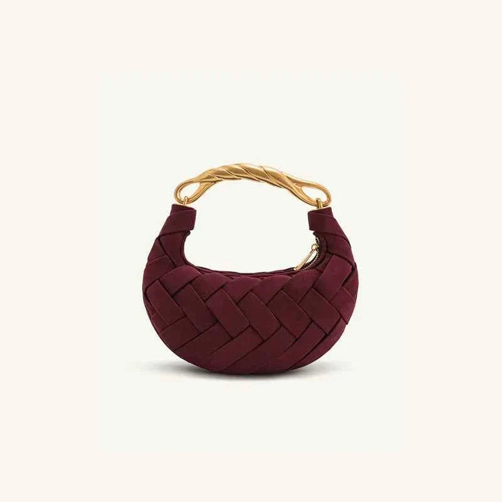 JW PEI Bird's Nest Bag Orla woven burgundy crossbody handbag with gold twisted handle