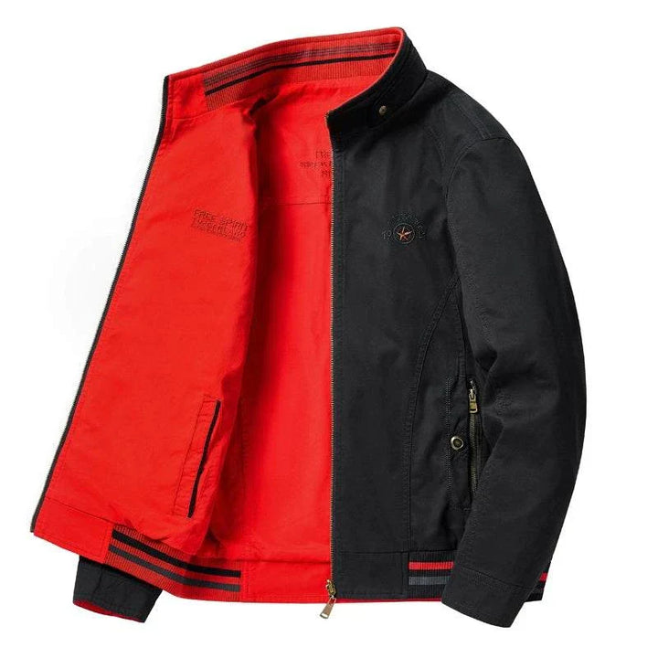 جاكيت رجالي عكسي لون أسود خارجي وأحمر داخلي جودة عالية وراحة دافئة