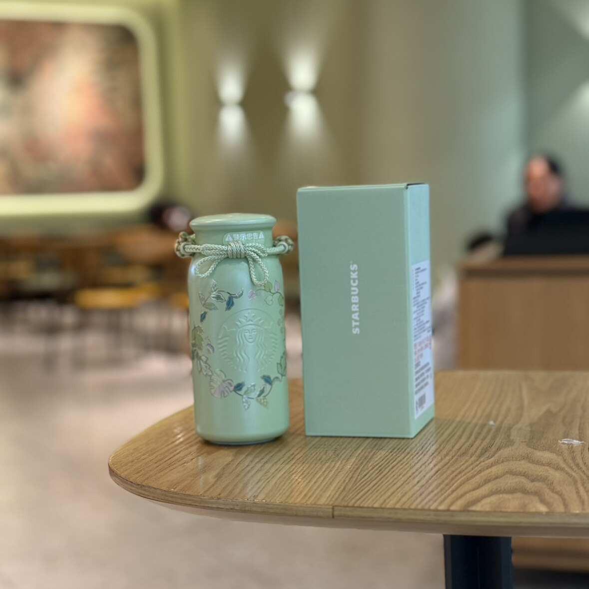 Starbucks cup 2026 spring sequence pattern series national style small fresh ceramic mark stainless steel thermos cup gift box.
