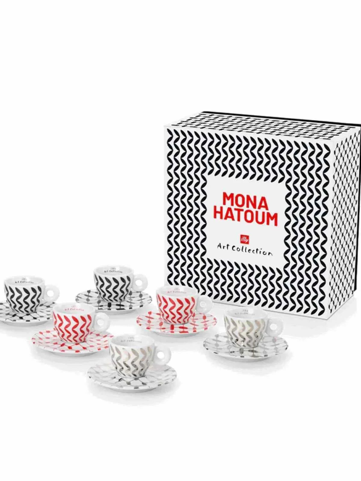 illy Coffee مجموعة من أكواب الإسبريسو من مجموعة "إيلي آرت كولكشن بتصميم الفنانة منى حاطوم.