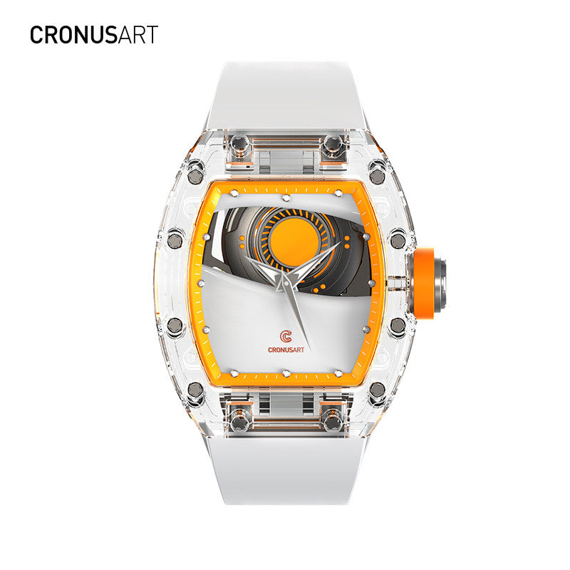 ساعة CronusArt رياضية بتصميم هيكل شفاف وخطوط برتقالية