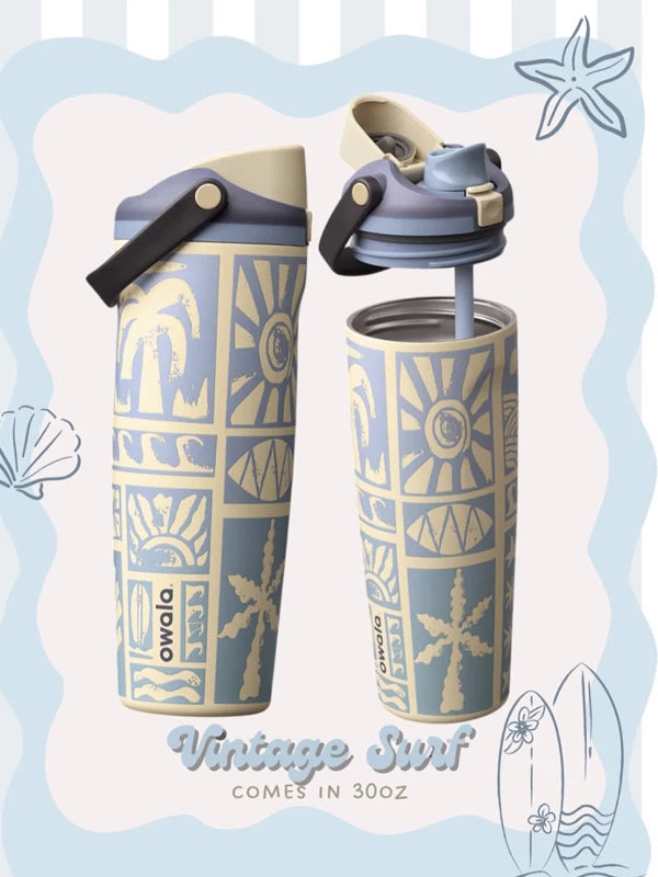 Owala Anniversary Limited New Coconut Tree 30oz Straw Cup FreeSip sway 890ml Insulated Cold Water Cup