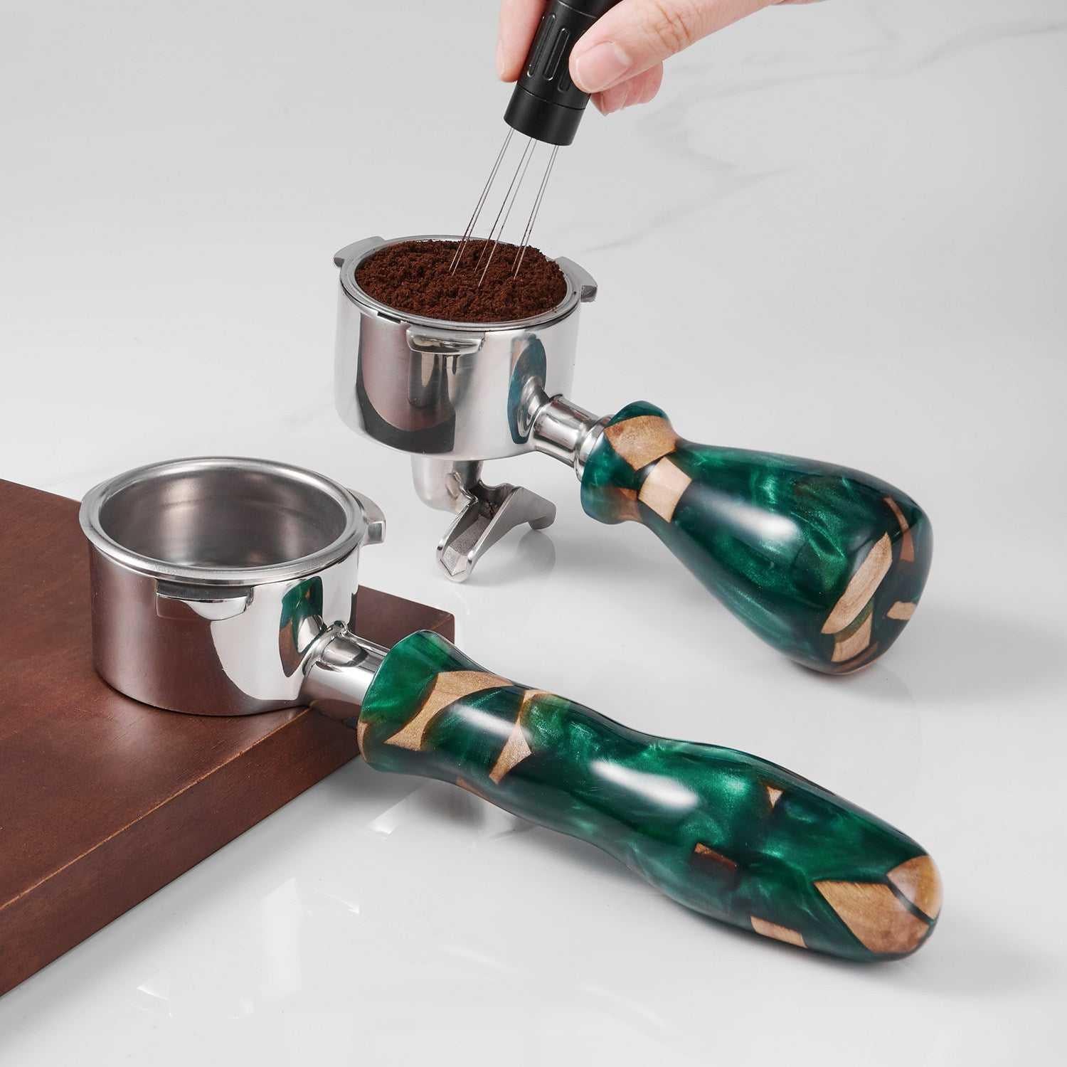 مقبض Portafilter احترافي من Resin وخشب طبيعي.