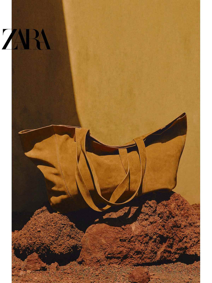 ZARA2025 Summer New Men's Bag Suede Trim Leather Tote Bag 3313620 700