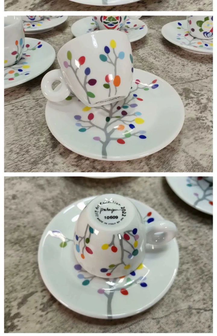 كوب وقاعدة قهوة illy 2022 بورسلان إيطالي مزخرف بألوان متعددة تصميم فني أنيق ومريح