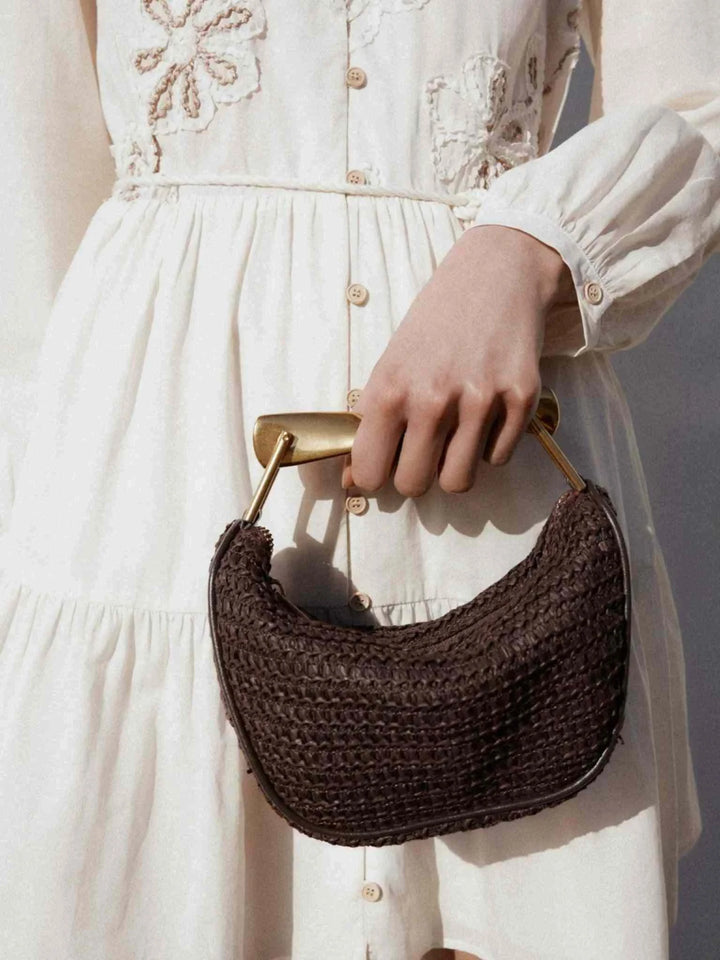 شنطة ZA Fashion ميني محبوكة يدويًا بحبل معدني بتصميم ريترو أنيق للنساء ٢٠٢٥