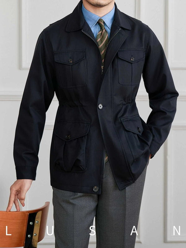 Mr. Lu San's new Lyocell cotton fashion waist elastic hunting jacket gentleman's autumn thin lapel jacket for men