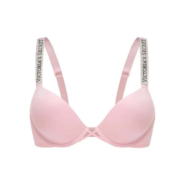 سوتيان نسائي وردي فاتح مع حمالات مزينة بشعار Victoria's Secret وتريشتمي كريستال كلاسيكي للنساء صيفي