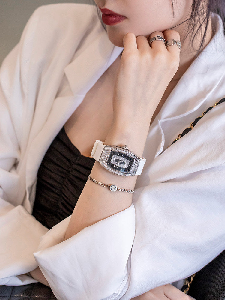 Watch women's 2026 new genuine women's watch, tonneau-shaped large dial, light luxury, niche diamond-encrusted high-end.
