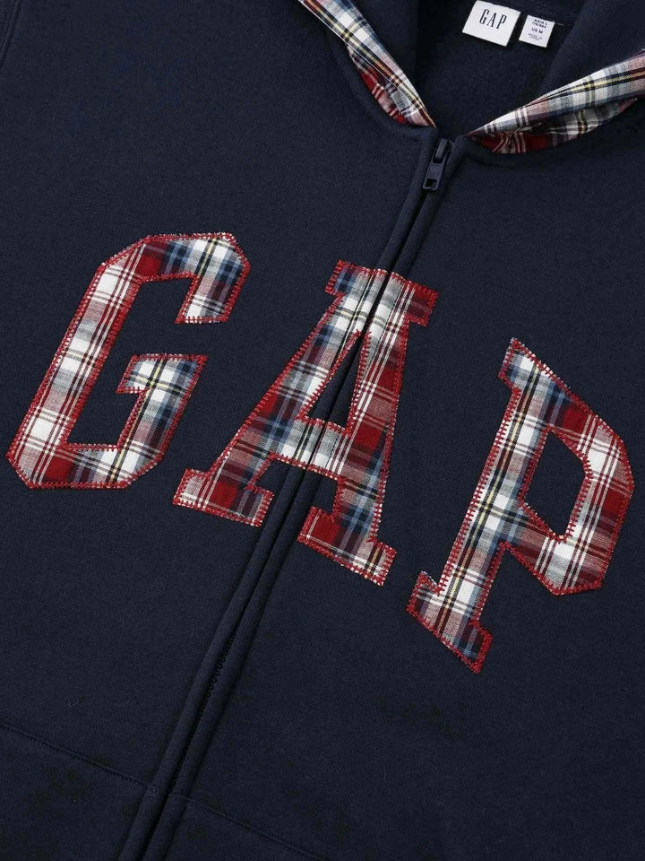 GapGap هودي أصلي بكاروهات رجالي ونسائي قماش ناعم وسحاب وجيوب عملية