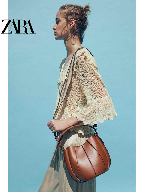 ZARA2025 Summer New Women's Bag String Decoration Drawstring Neck Hand-Carried Crossbody Bucket Bag 6201610 709